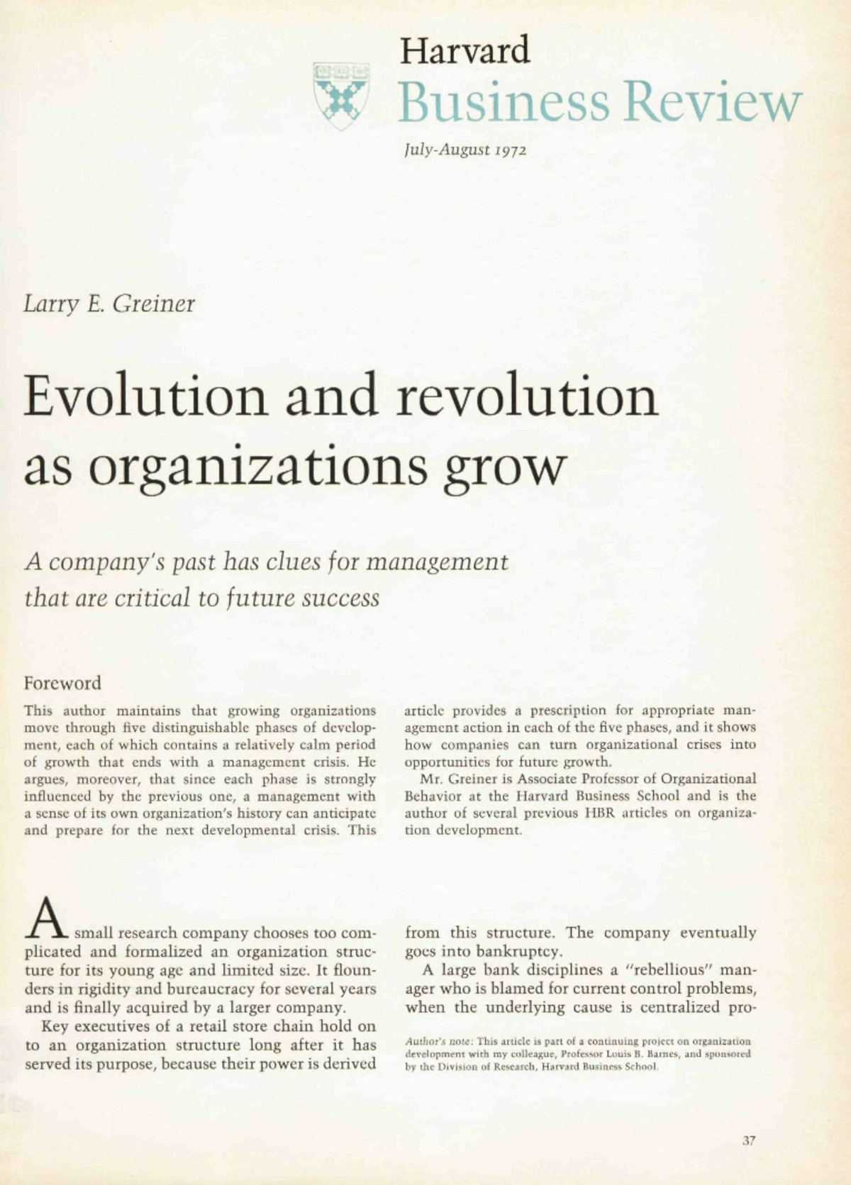 Art 6.1 - Greiner (1972) - Phases of Organizational Evolution - Studeersnel