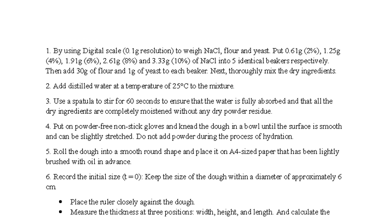 Biology Lab Procedure: Weighing Ingredients for Dough Experiment - Studocu