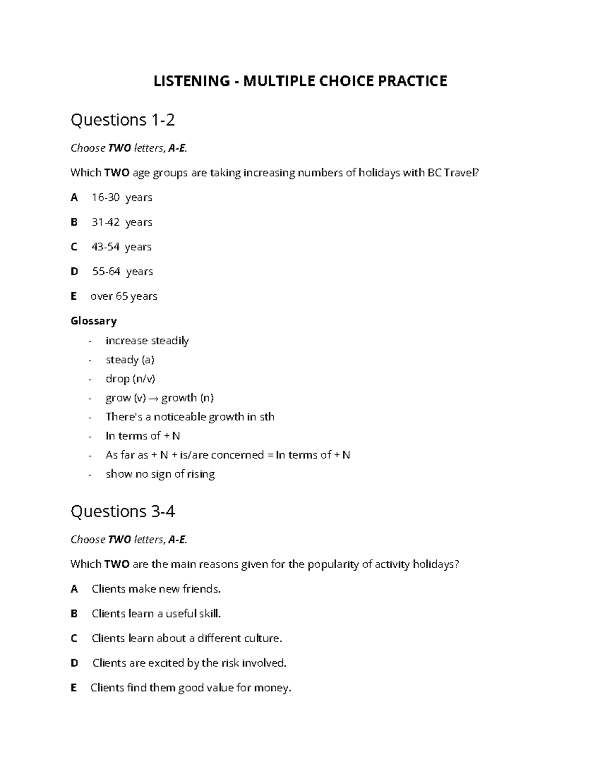 6.2 Homework - IELTS practice - LISTENING - MULTIPLE CHOICE PRACTICE ...