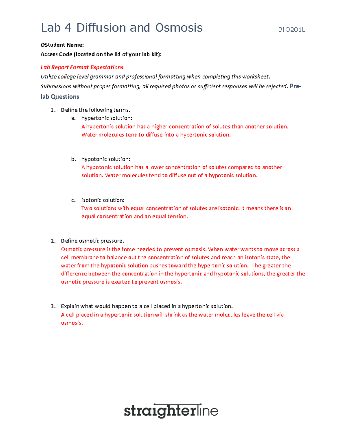 BIO201L Lab 4: Diffusion and Osmosis Experiment Report - Studocu
