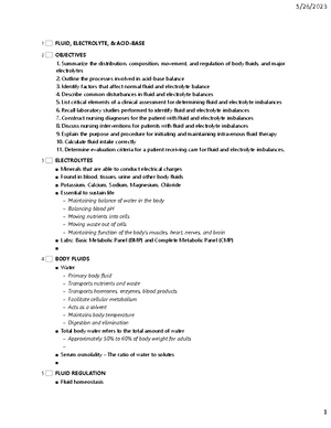 Fluid and Electrolytes - Study Notes & Assignments - Studocu