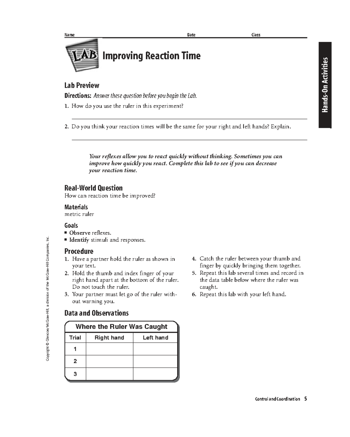 Improving Reaction Time Lab (Impos03 301) - Activities & Observations ...
