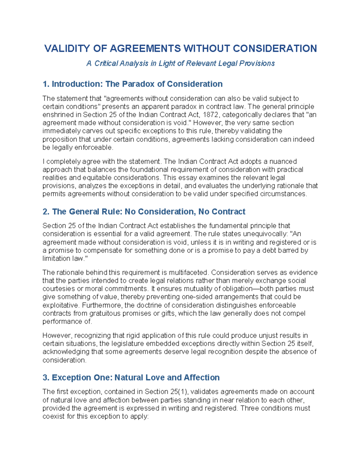 Agreements Without Consideration: A Critical Analysis of Indian Law ...