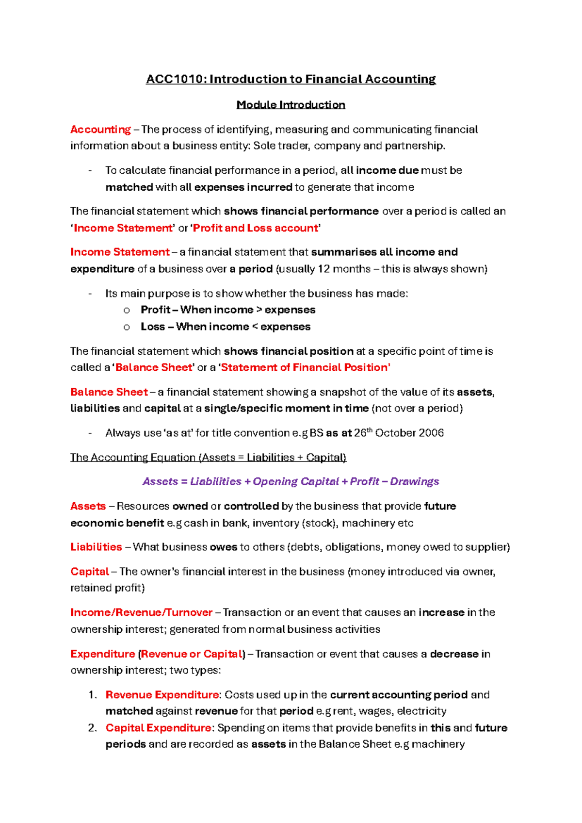 ACC1010: Semester 1 Financial Accounting Study Notes - Studocu
