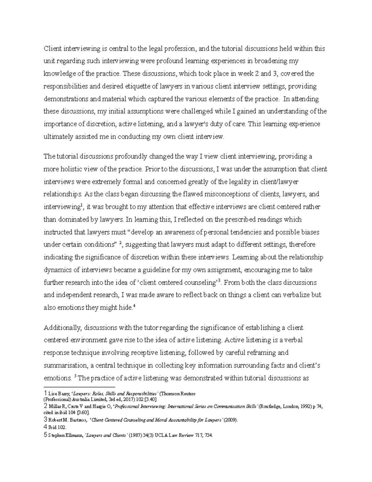 LAWS1100 Client Interviewing: Reflections on Active Listening ...