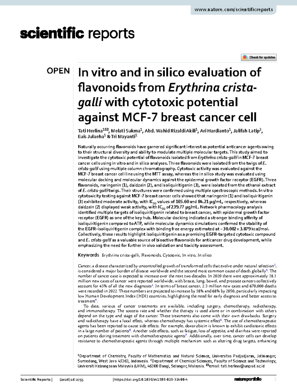 In Vitro and In Silico Evaluation of Flavonoids from Erythrina ...