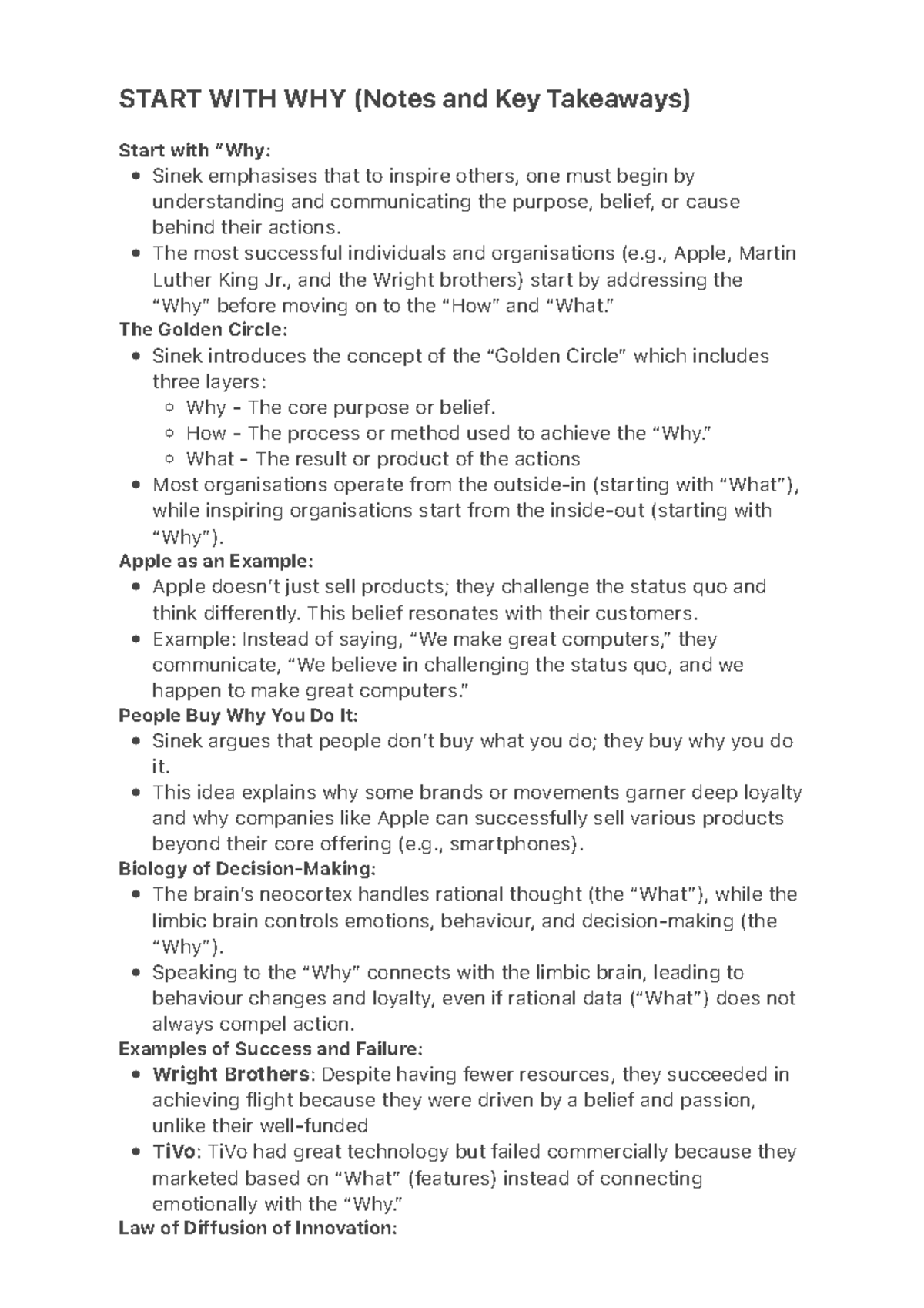 Start WITH WHY Notes and Key Takeaways - START WITH WHY (Notes and Key ...