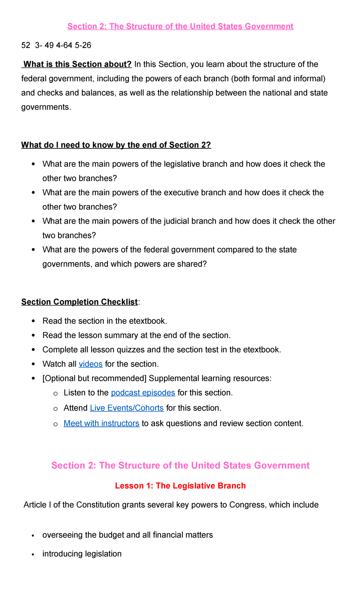 C963 Section 2 - Section 2: The Structure of the United States ...