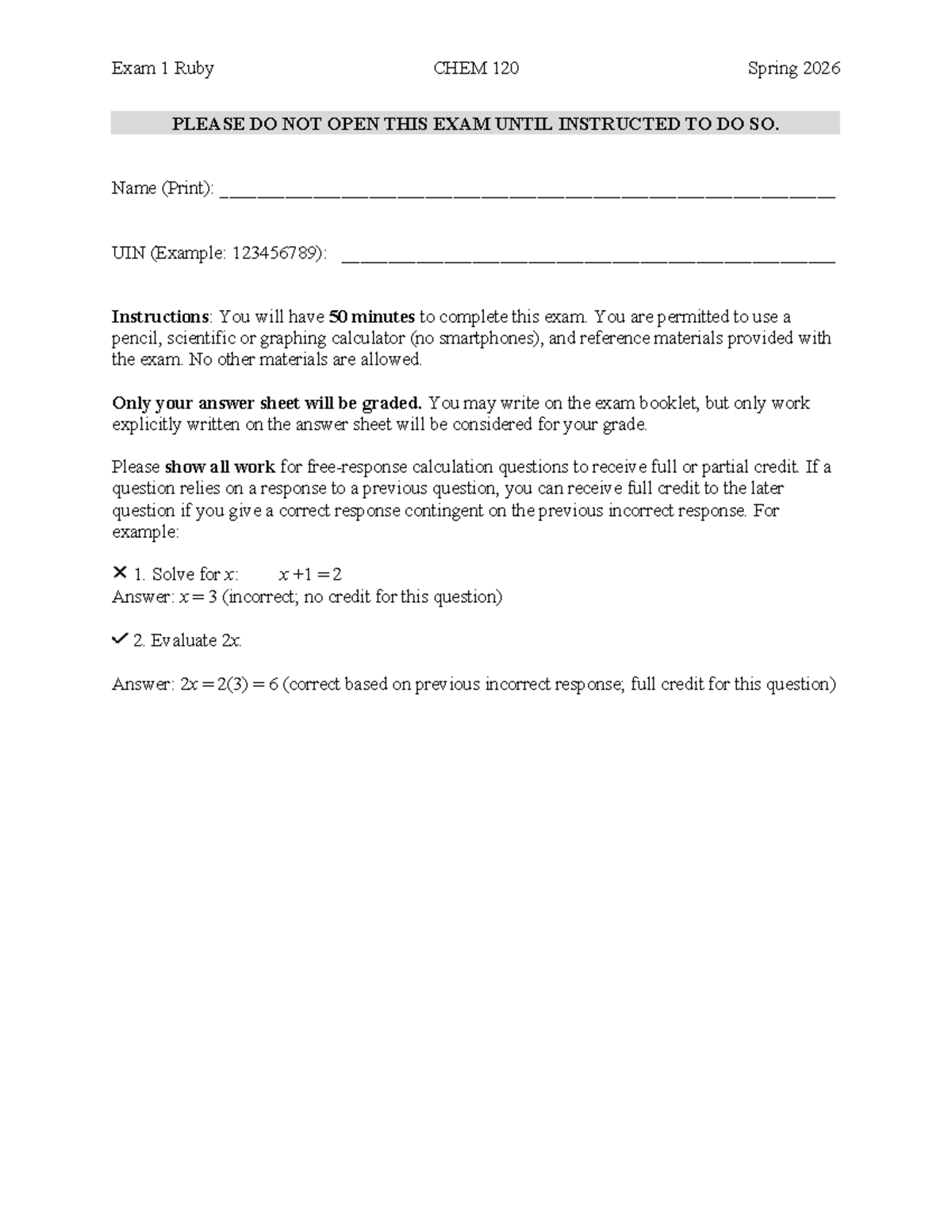 Practice Exam 1 - CHEM 120 Spring 2026 - Studocu