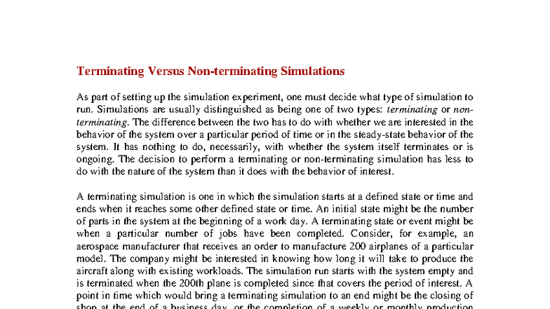 Terminating vs Nonterminating Simulations: Key Concepts and Methods ...