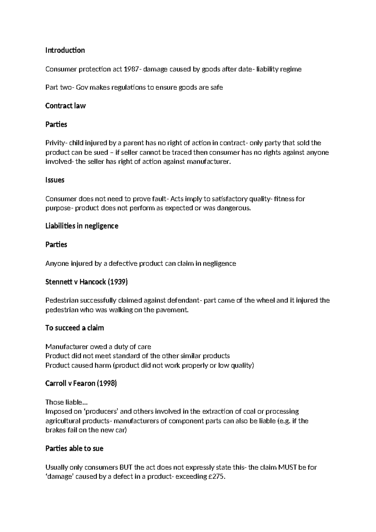 Product liability - Introduction Consumer protection act 1987- damage ...