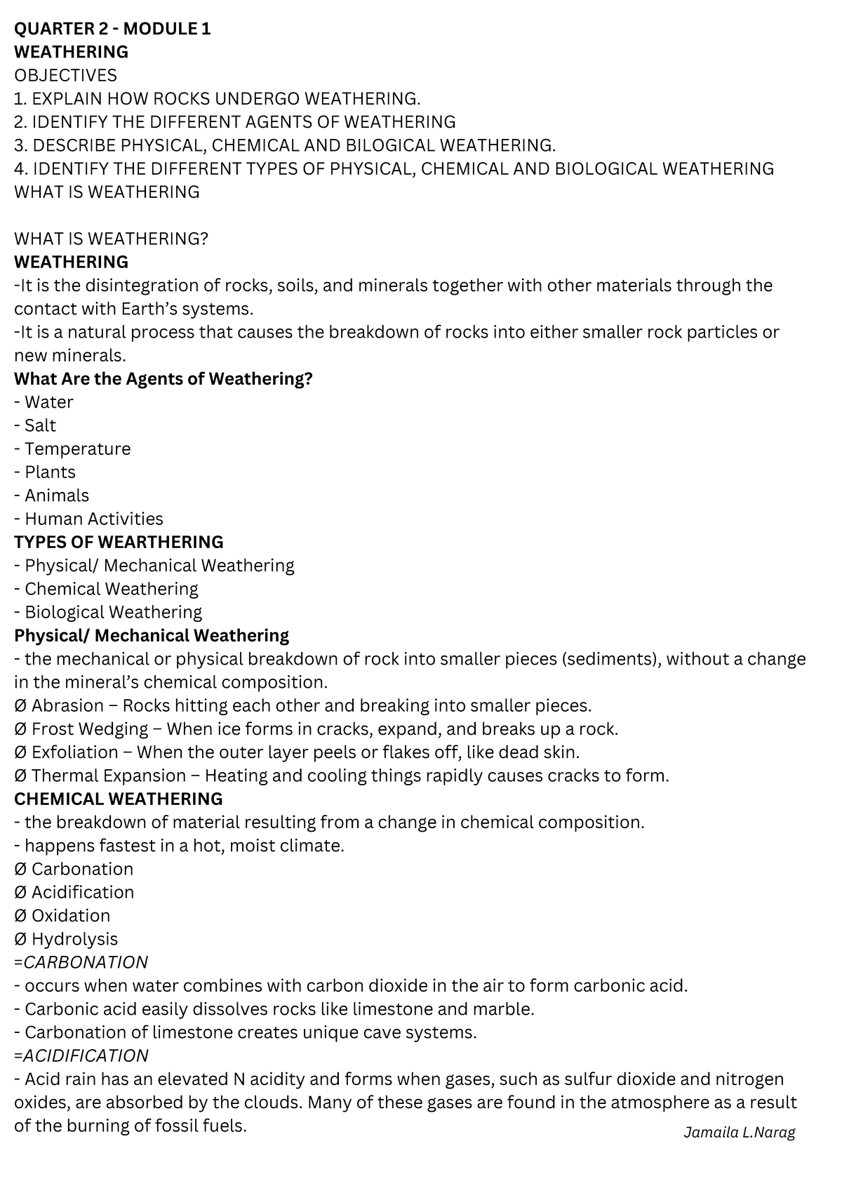 Quarter 2 - Module 1: Weathering Concepts and Processes - Studocu