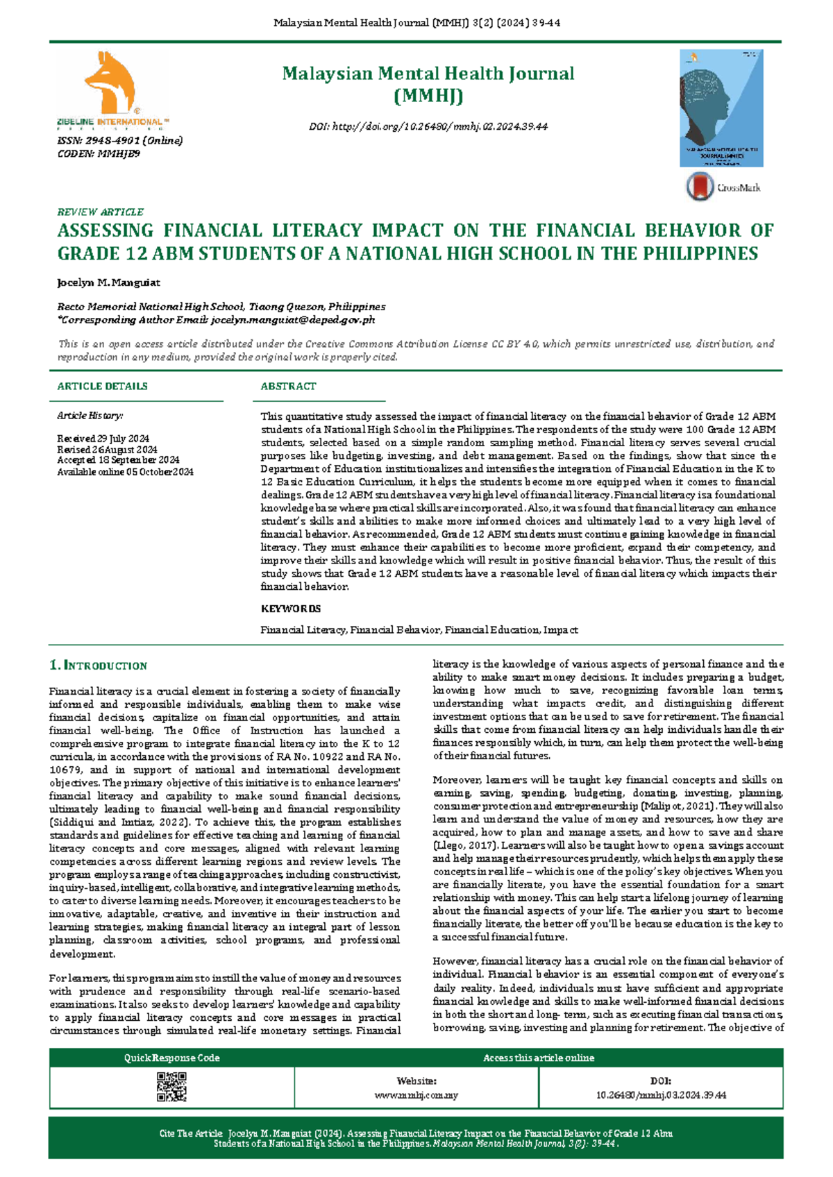 Impact of Financial Literacy on Grade 12 ABM Students: A Study - Studocu