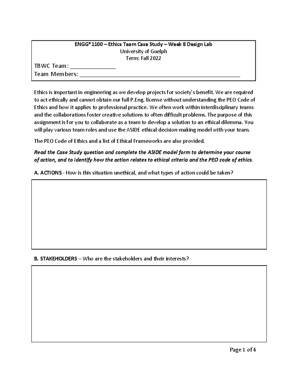 ENGG1100 F24 - Ethics Case Study: ASIDE Framework Analysis Week 8 - Studocu