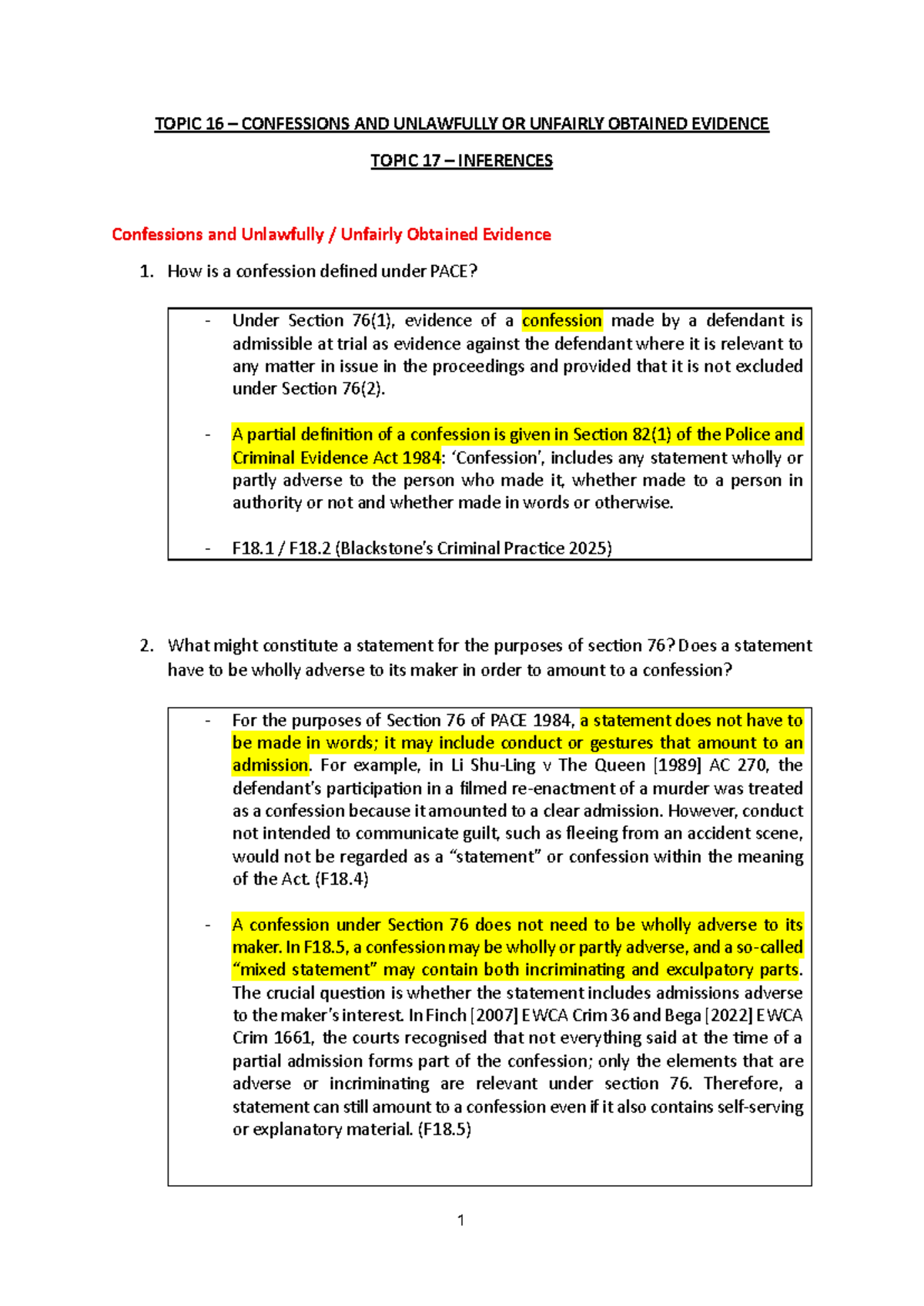 SG8 - Criminal Litigation: Confessions & Unlawfully Obtained Evidence ...