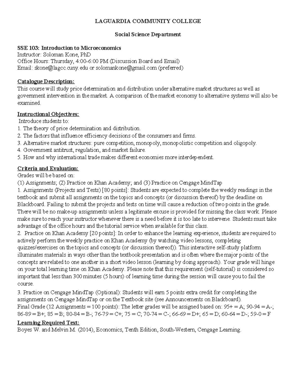 SSE 103: Intro to Microeconomics Syllabus & Course Outline - Studocu