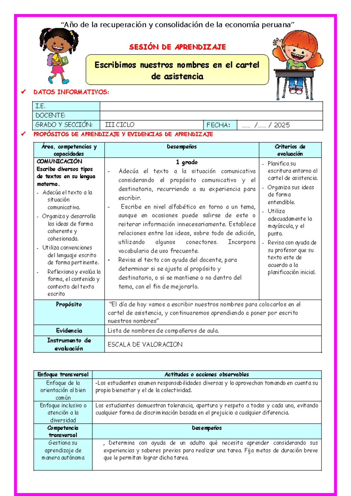 1º U0 S2 Sesión D3: Escribimos Nuestros Nombres en el Cartel de ...
