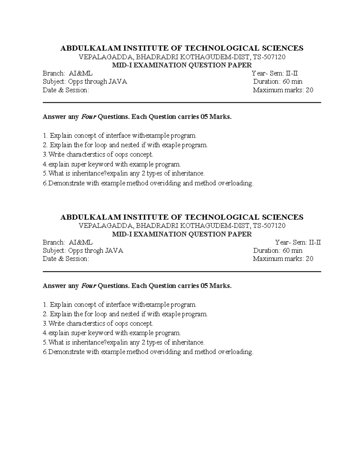 Java Midterm Exam Questions - OOPs through JAVA - Studocu