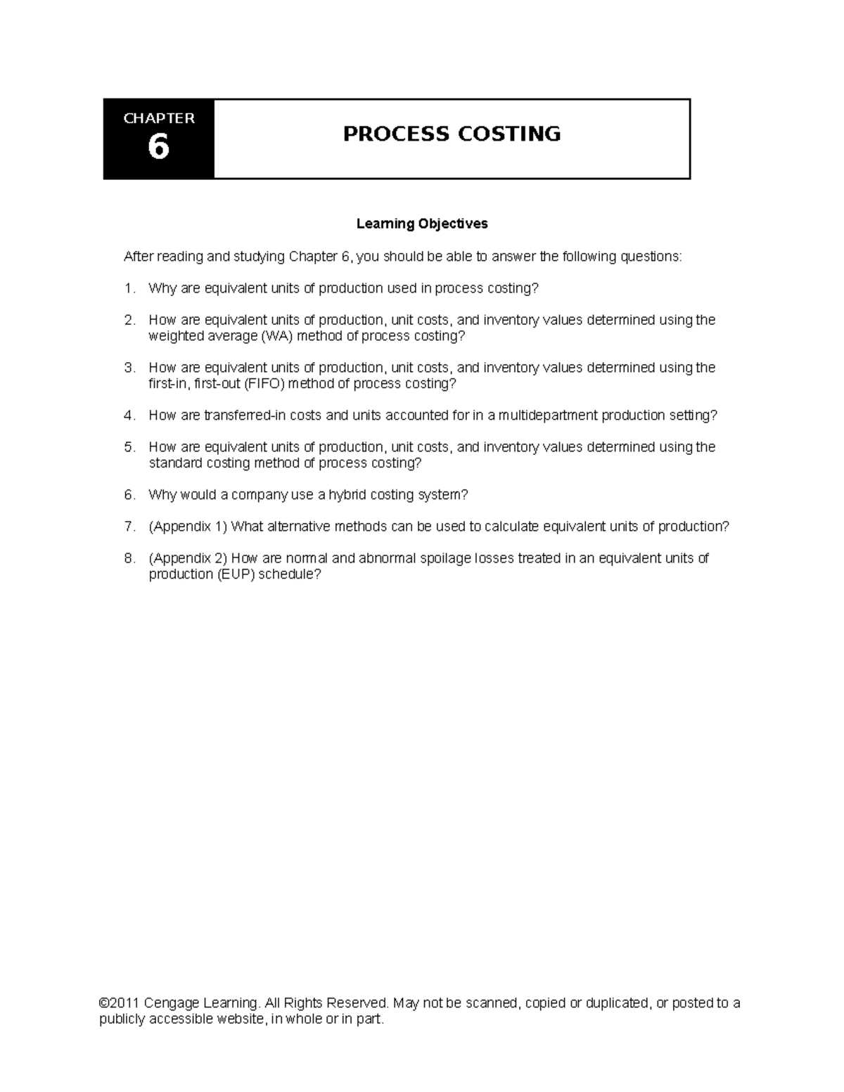 CH 06: Process Costing - Key Concepts and Methods - Studocu