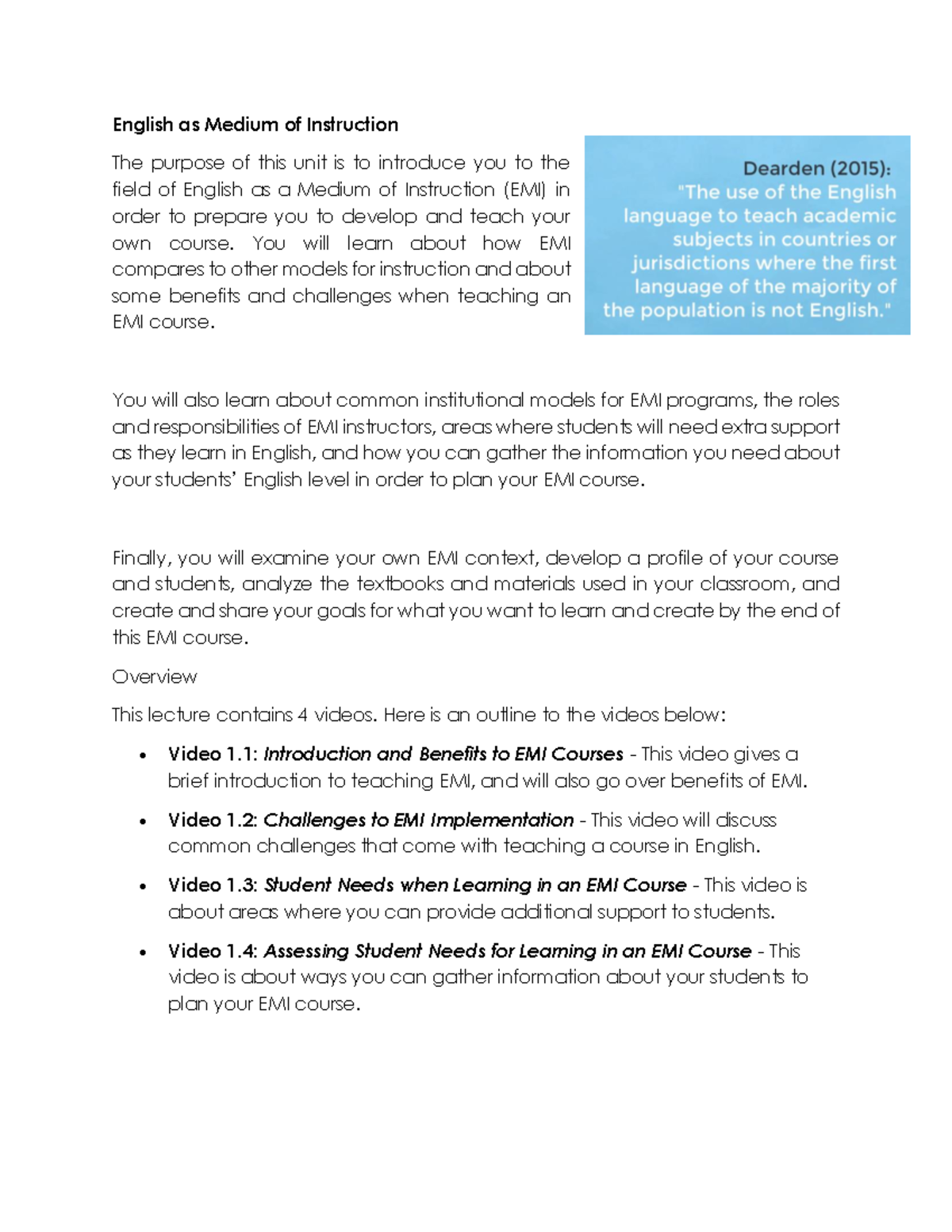 EMI 101: Understanding English as a Medium of Instruction - Studocu