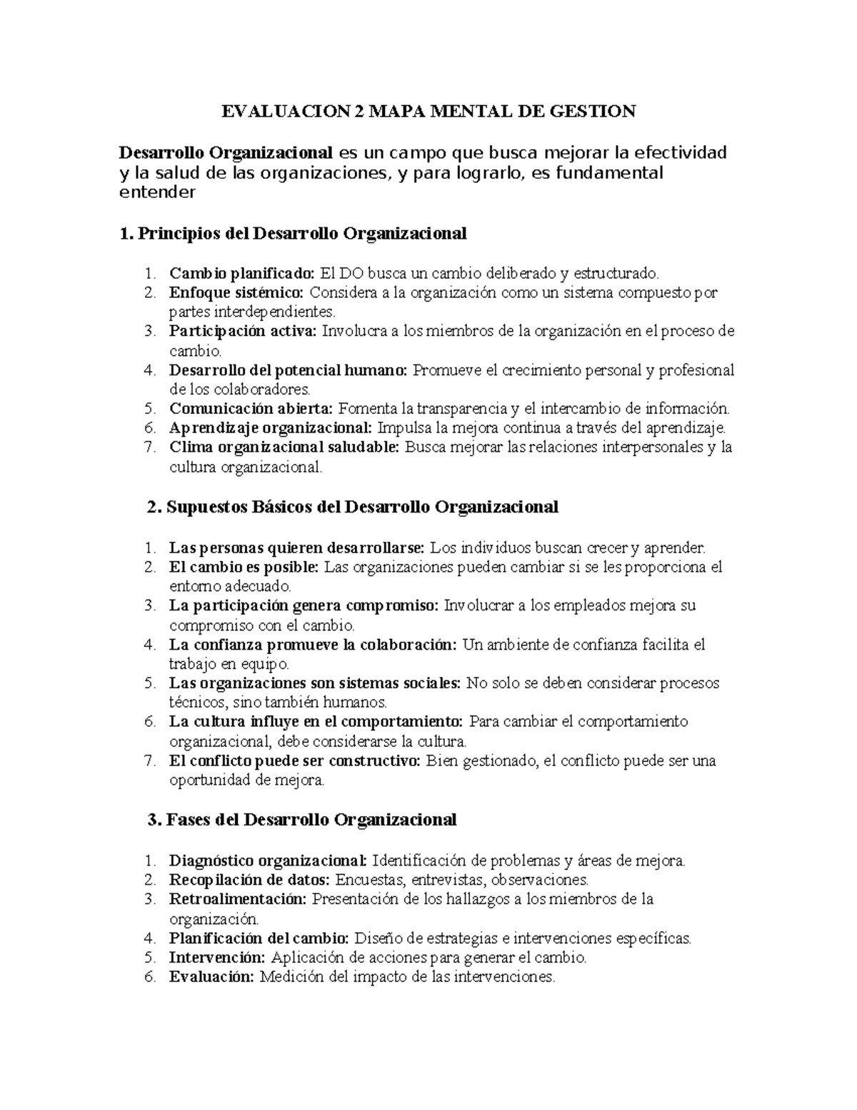 EVALUACION 2: MAPA MENTAL DE GESTION EN DESARROLLO ORGANIZACIONAL - Studocu