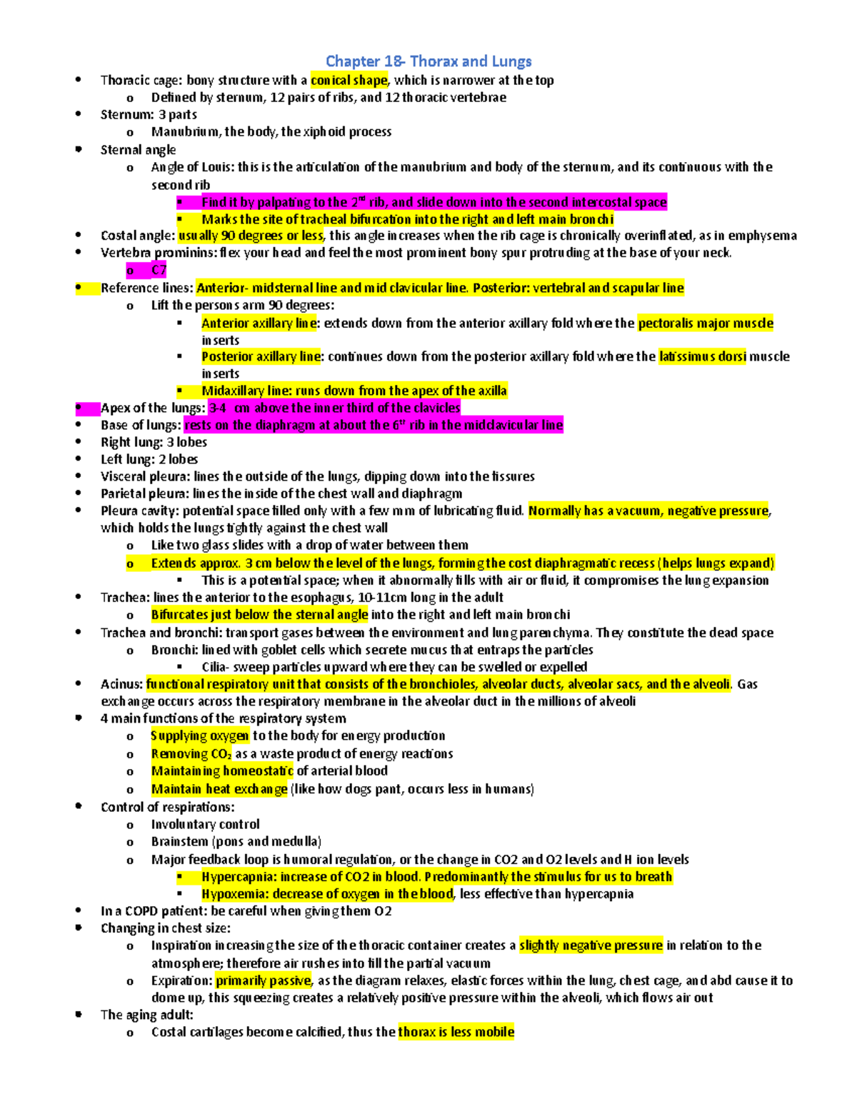 Exam 2 Study Guide: Thorax and Lungs Detailed Notes - Studocu