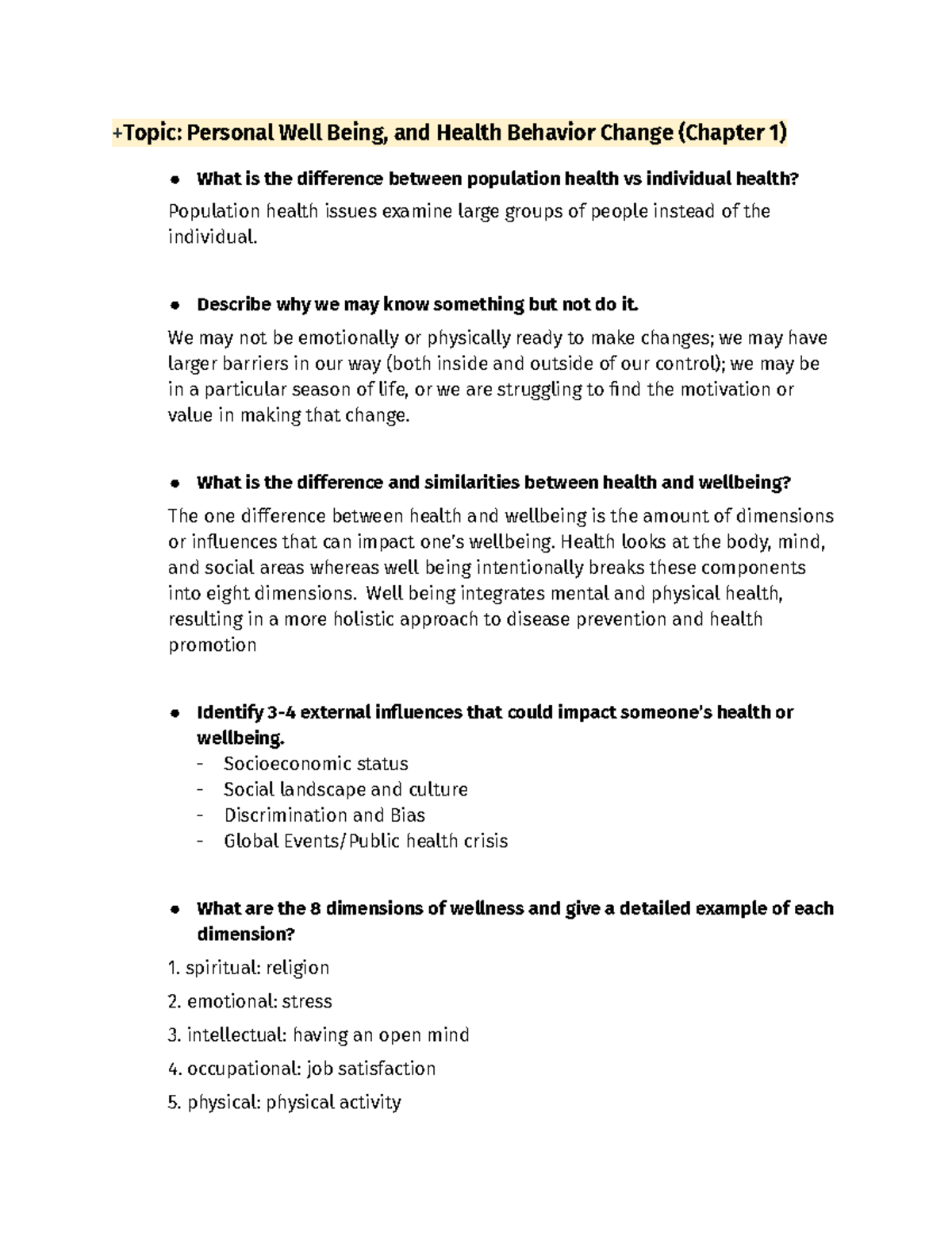 Health Behavior Change and Principles of Physical Activity (PHED 101 ...
