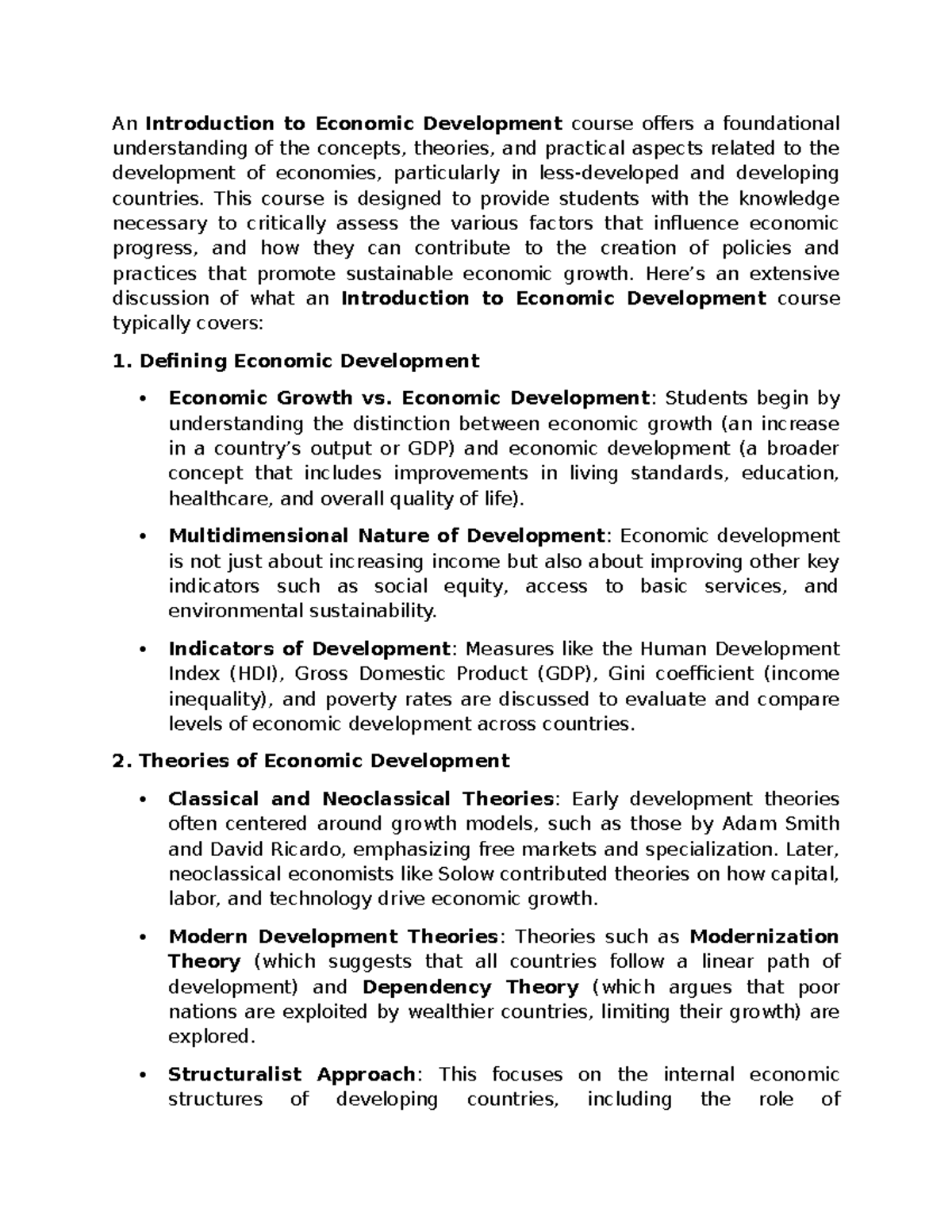 Prelim Notes on Economic Development (ECO 101) - Studocu