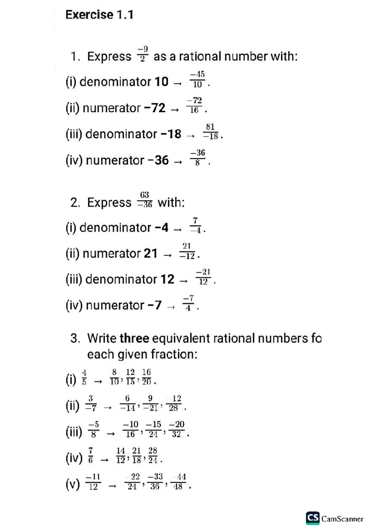 Class 7 Maths: Exercise 1.1 & 1.2 - Rational Numbers and Operations ...