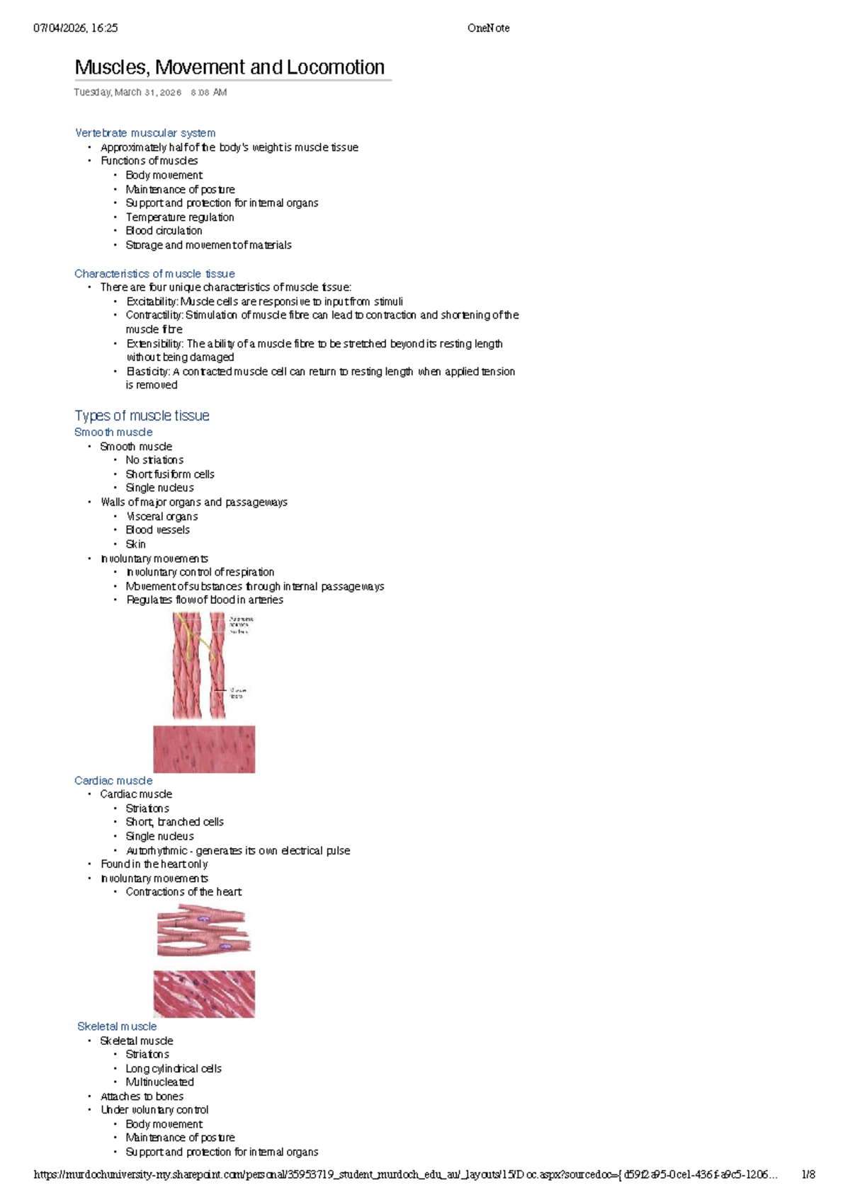 Muscles, Movement and Locomotion - Lecture Notes - Studocu