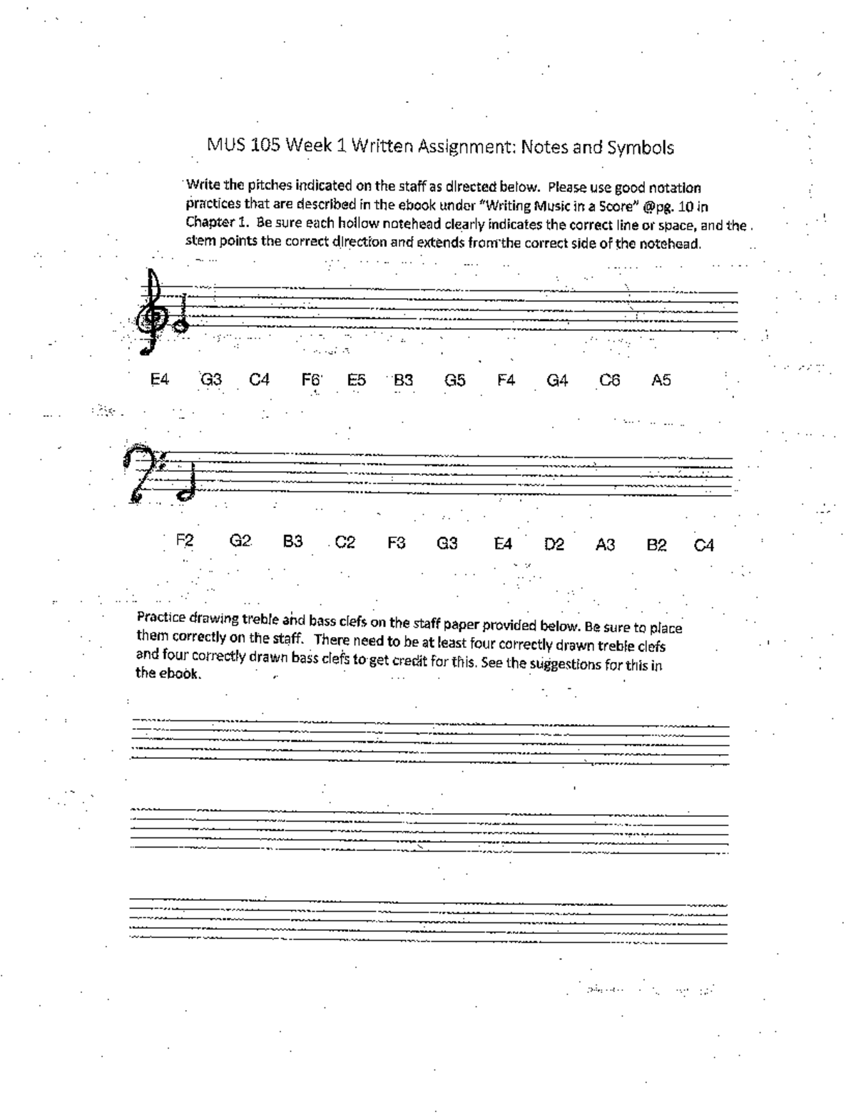MUS 105 Week 1 Assignment: Notes & Symbols Notation Practices - Studocu