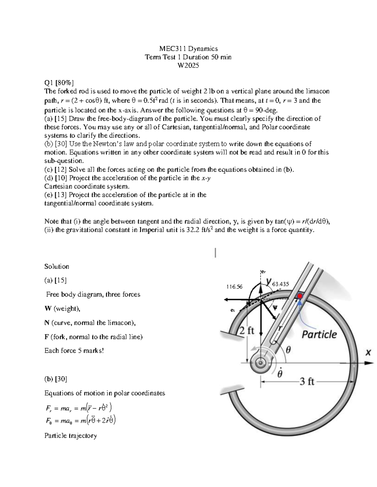 2025W MEC311 Dynamics Midterm Test 1 Solutions and Analysis - Studocu