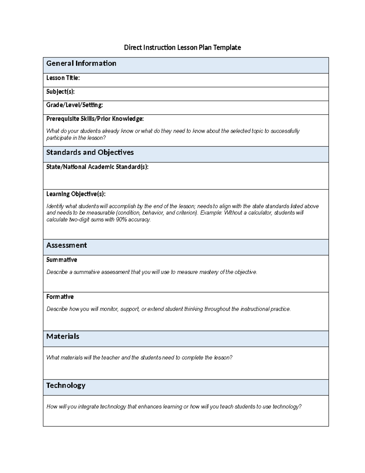 Direct Instruction Lesson Plan Template: Essential Components and ...