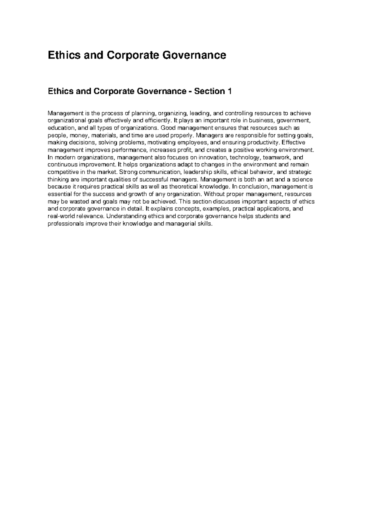 Ethics and Corporate Governance: Key Insights for Management (MGMT 101 ...