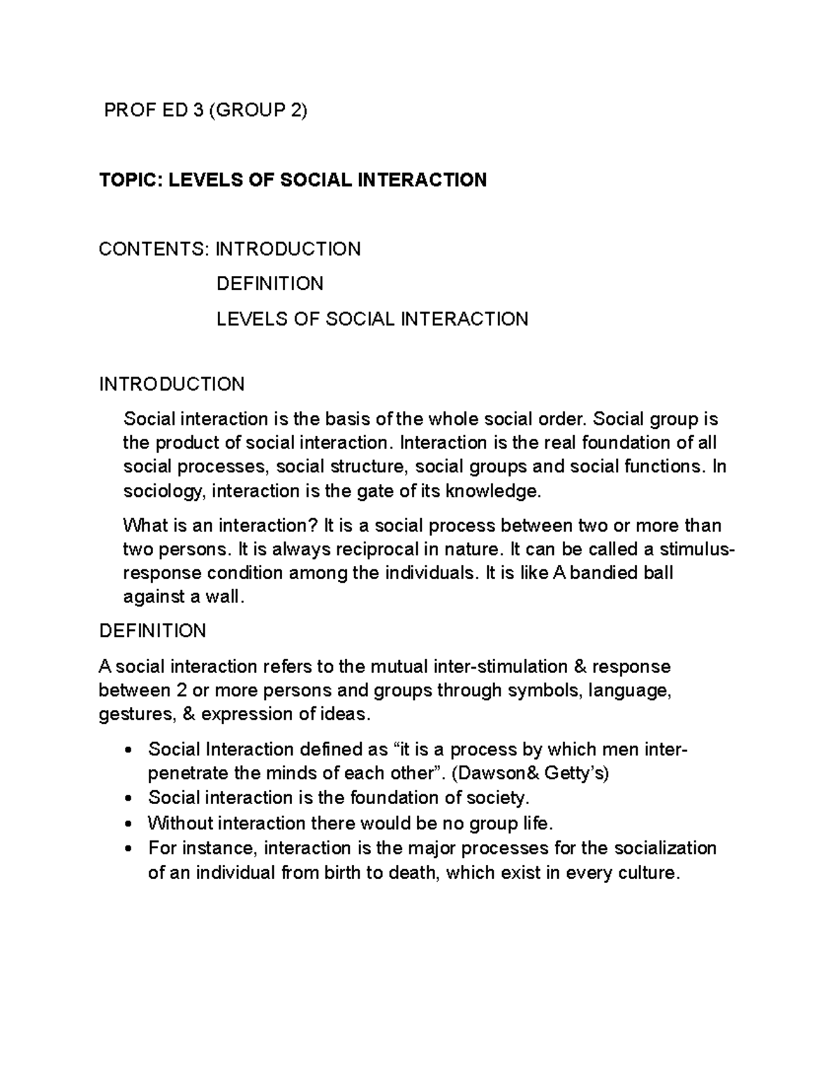 PROF ED 3 Topic Levels OF Social Interaction - PROF ED 3 (GROUP 2 ...