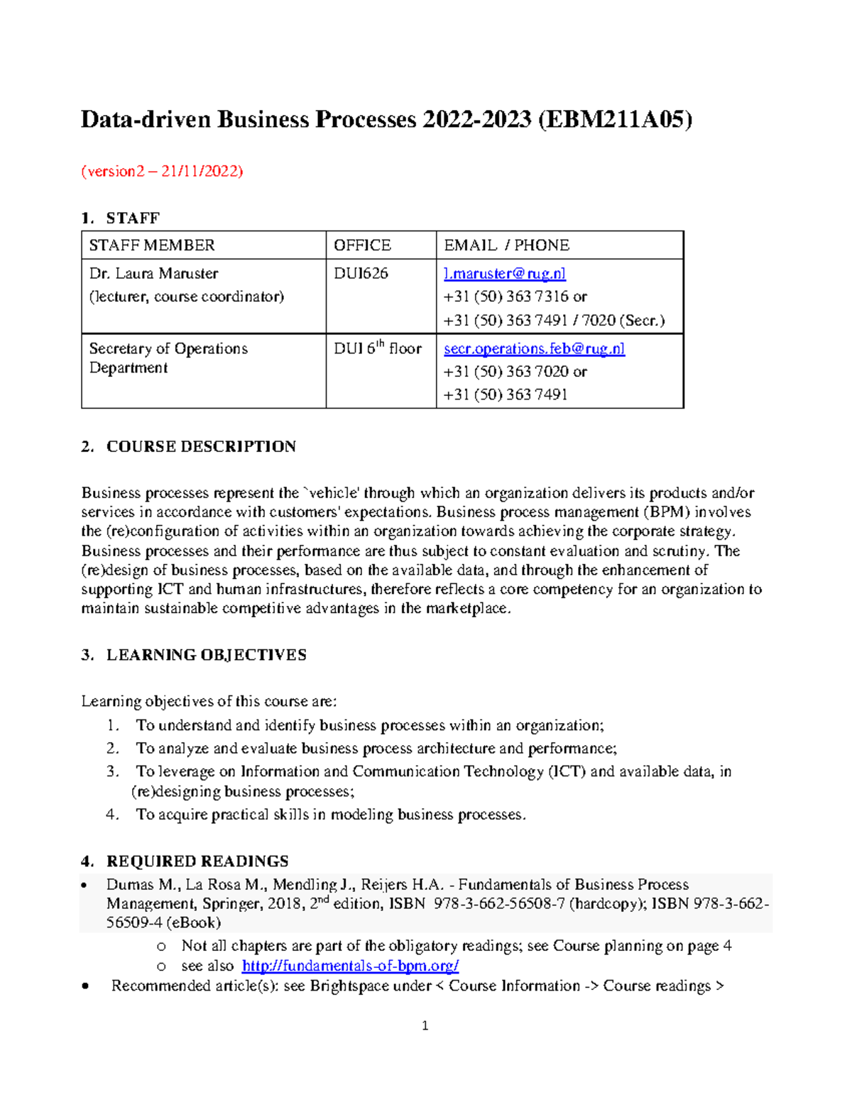 DDBP Syllabus 2022-2023 (EBM211A05) - Version 2 Overview - Studeersnel