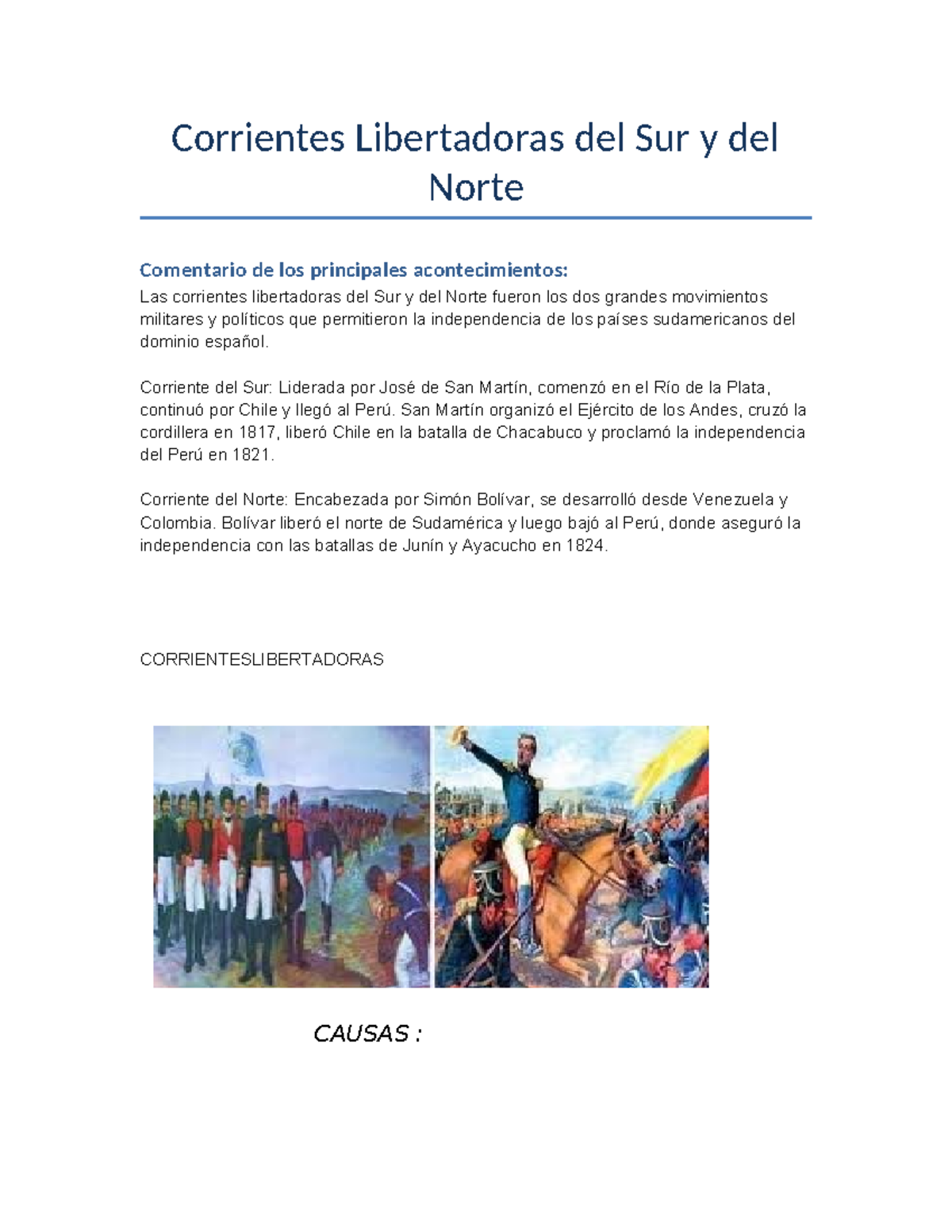 Corrientes Libertadoras del Sur y Norte: Análisis de Acontecimientos - Document Preview