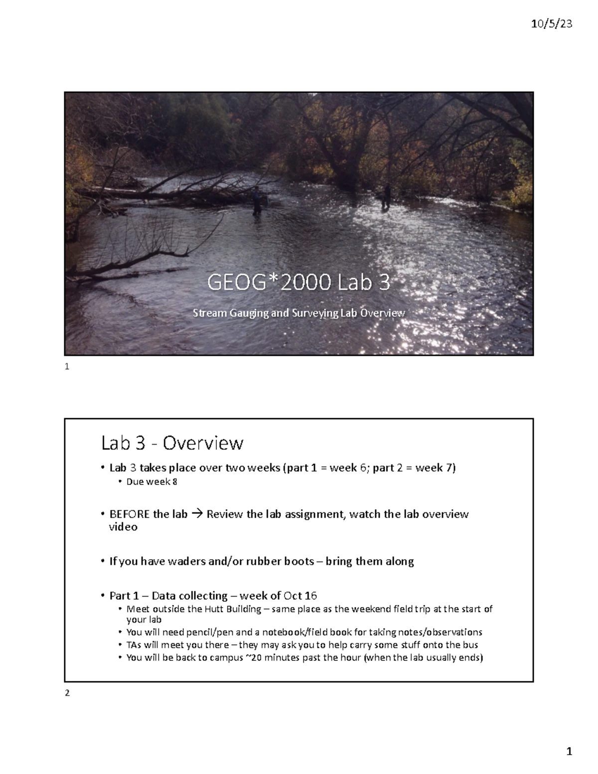 Stream lab 3 - Lab 3 instructions - GEOG 2000, Fall 20 23 – Lab 3 ...