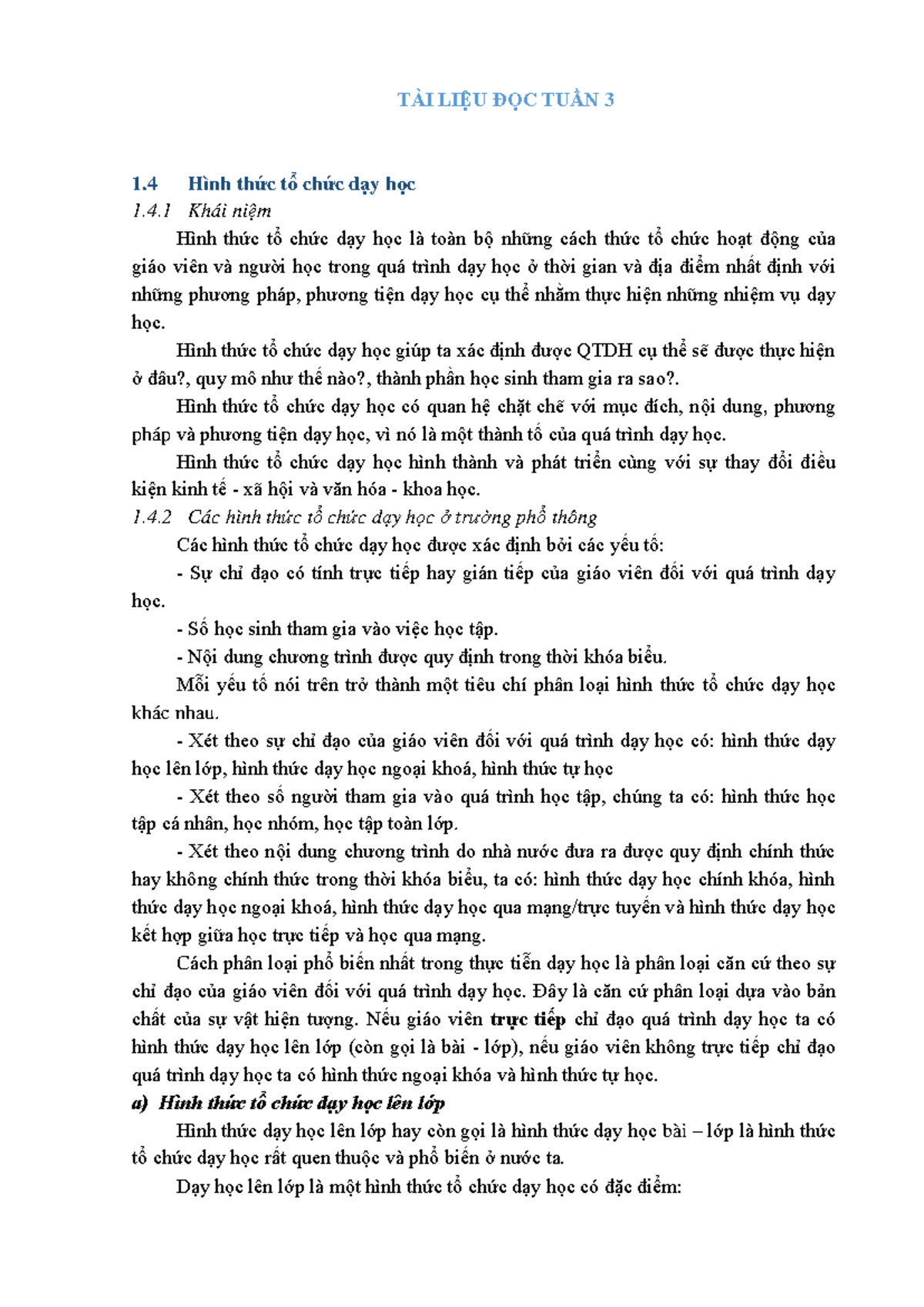 Tài Liệu Đọc Tuần 3: Hình Thức Tổ Chức Dạy Học (LMS-LLDH) - Studocu