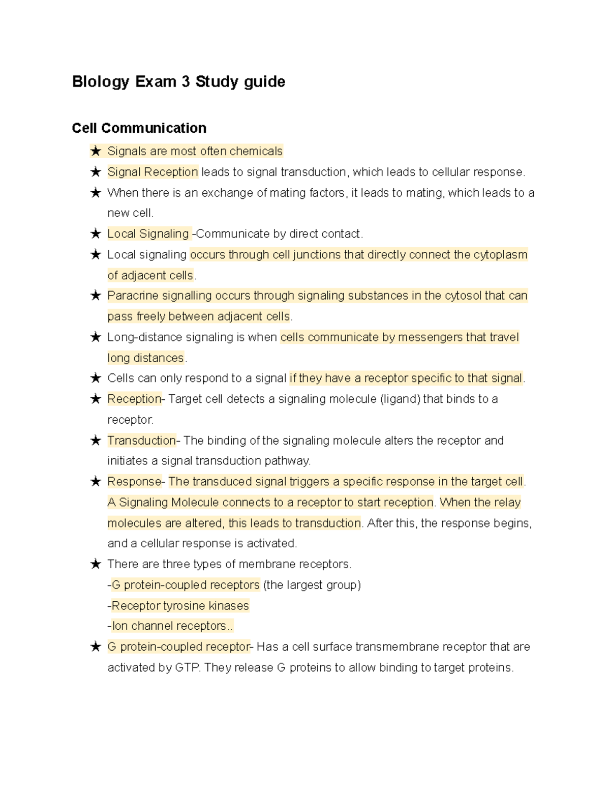Biology 101 Final Exam Study Guide: Cell Cycle & Signal Transduction ...