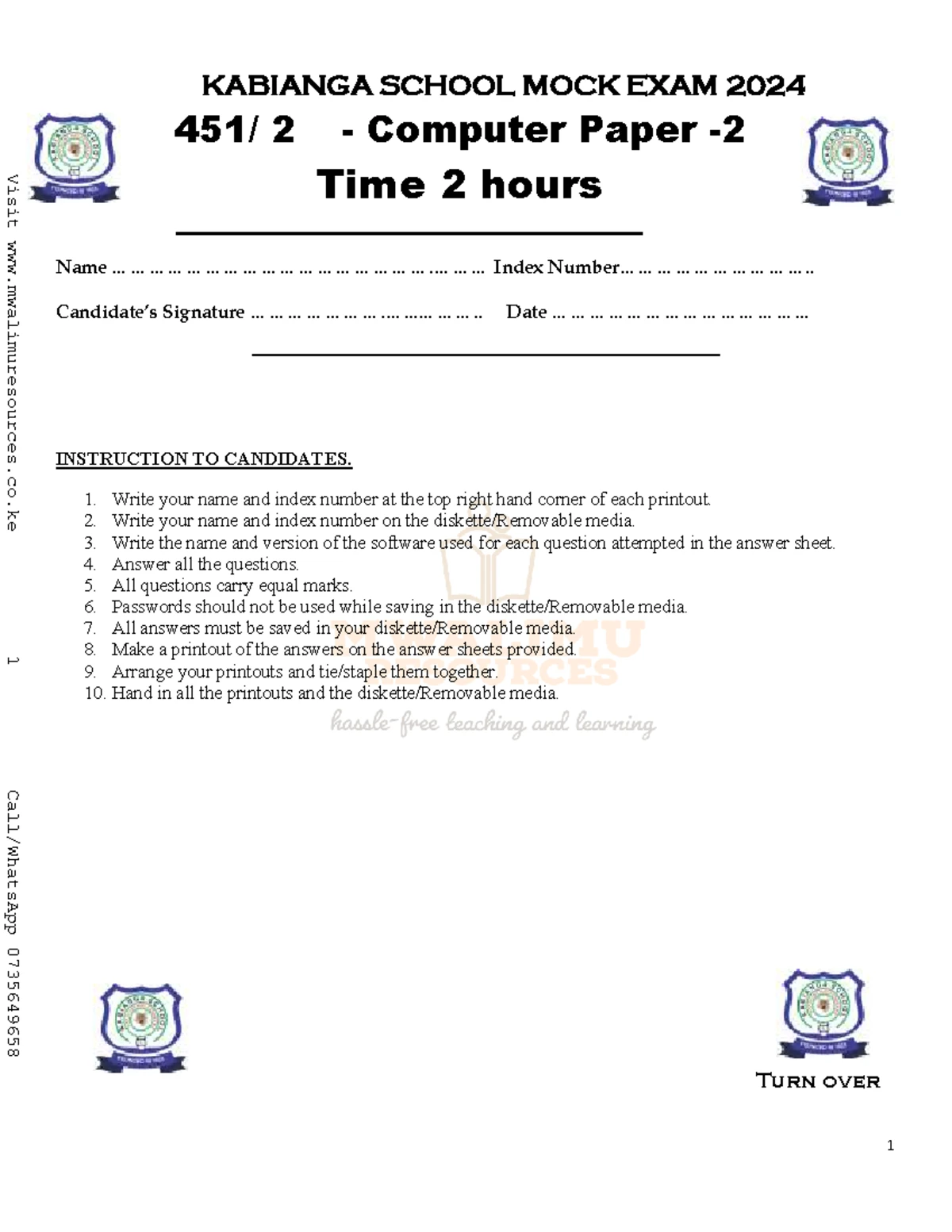 COMP P1 - Computer Studies Mock Exam 2024 (THEORY) - Studocu