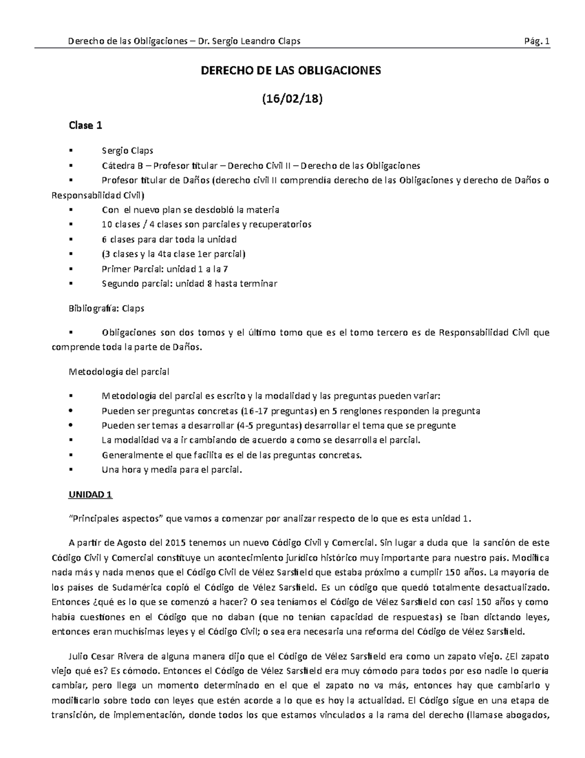 Obligaciones - Clase unooooo - DERECHO DE LAS OBLIGACIONES (16/02/18 ...