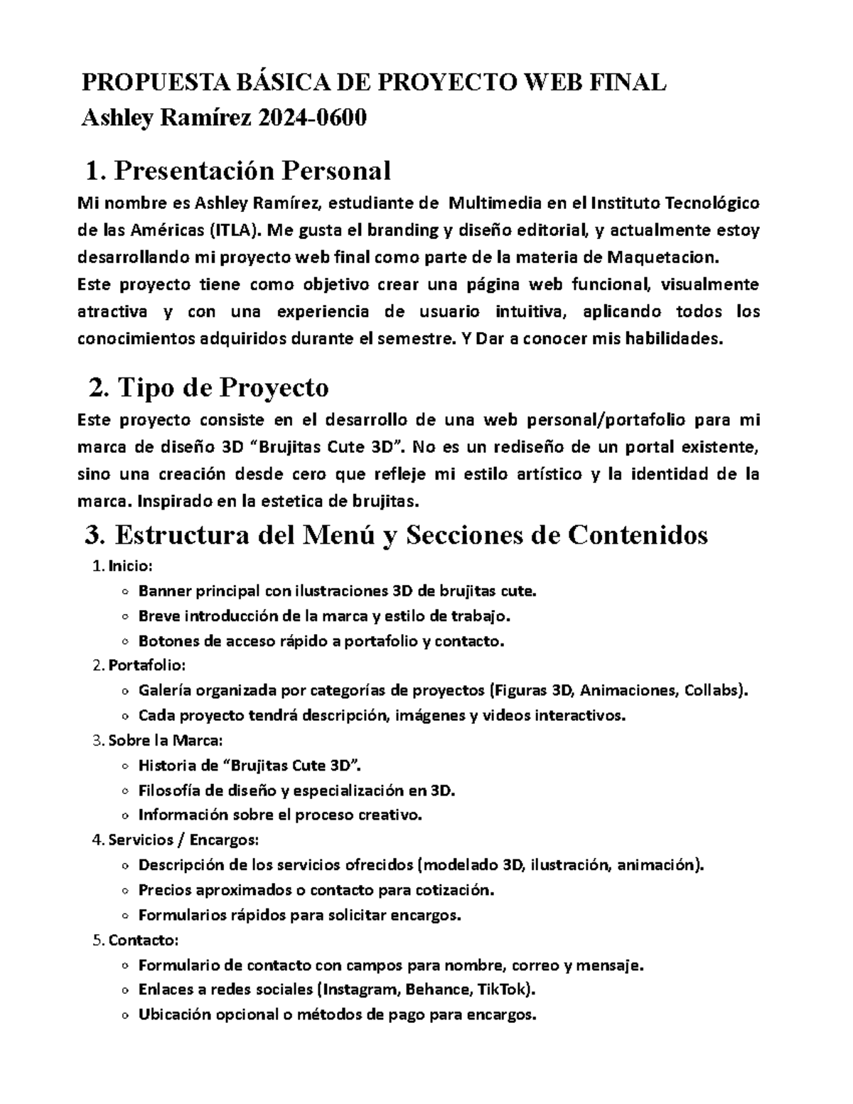 PROPUESTA BÁSICA DE PROYECTO WEB FINAL - ITLA - Studocu