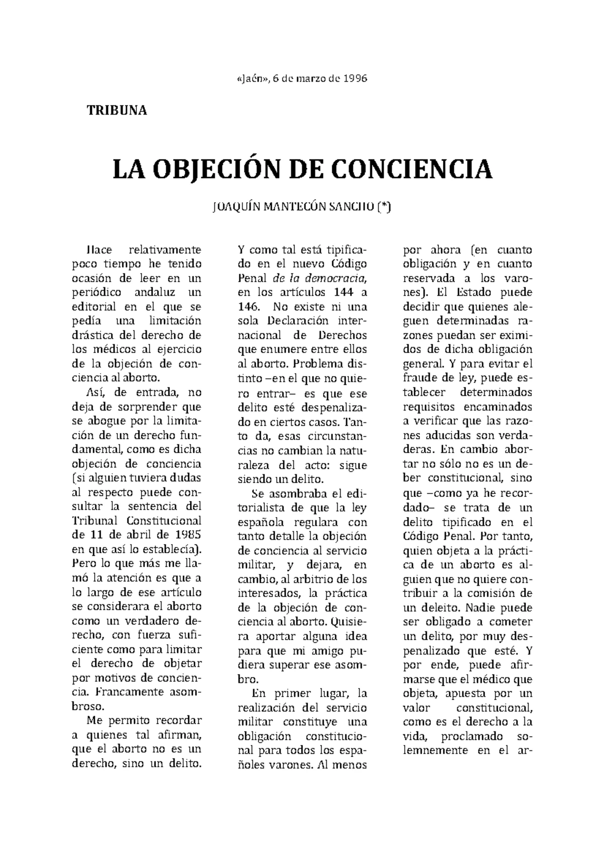 Libertad de Conciencia y Objeción: Análisis Legal y Jurisprudencial ...