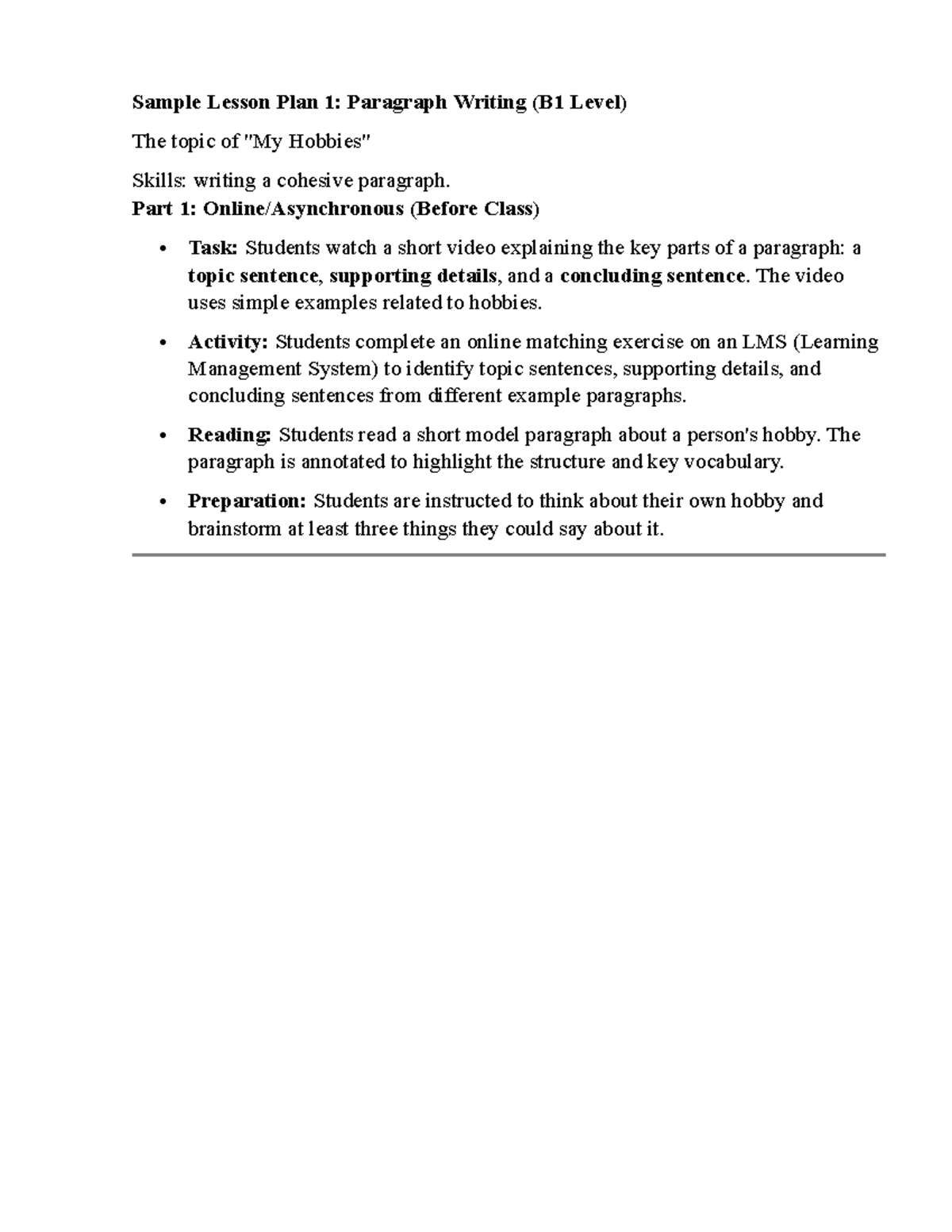 B1 Level Lesson Plan: Writing Cohesive Paragraphs - Studocu
