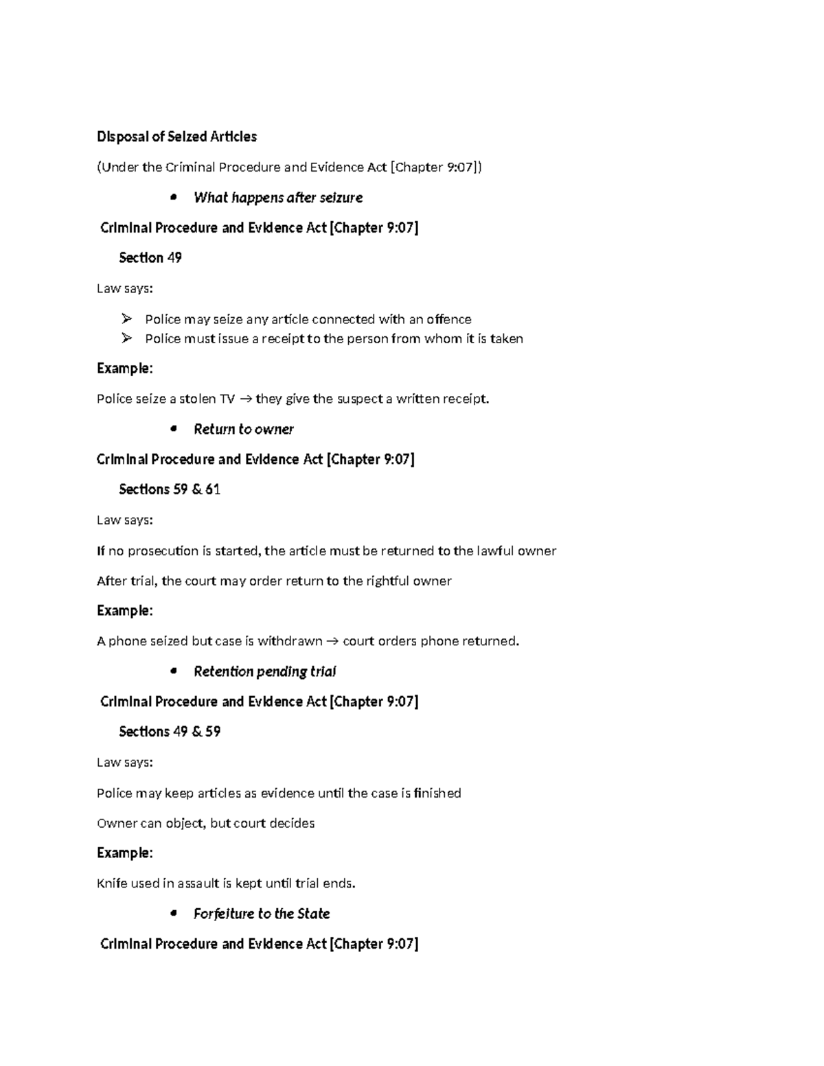 Disposal of Seized Articles: Criminal Procedure & Evidence Act Insights ...