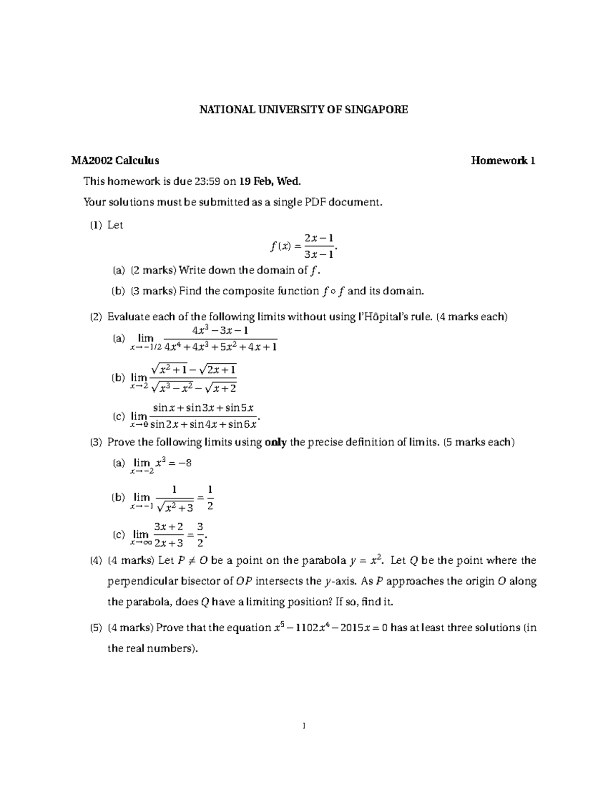 MA2002 Calculus Homework 1 Questions and Solutions - Studocu