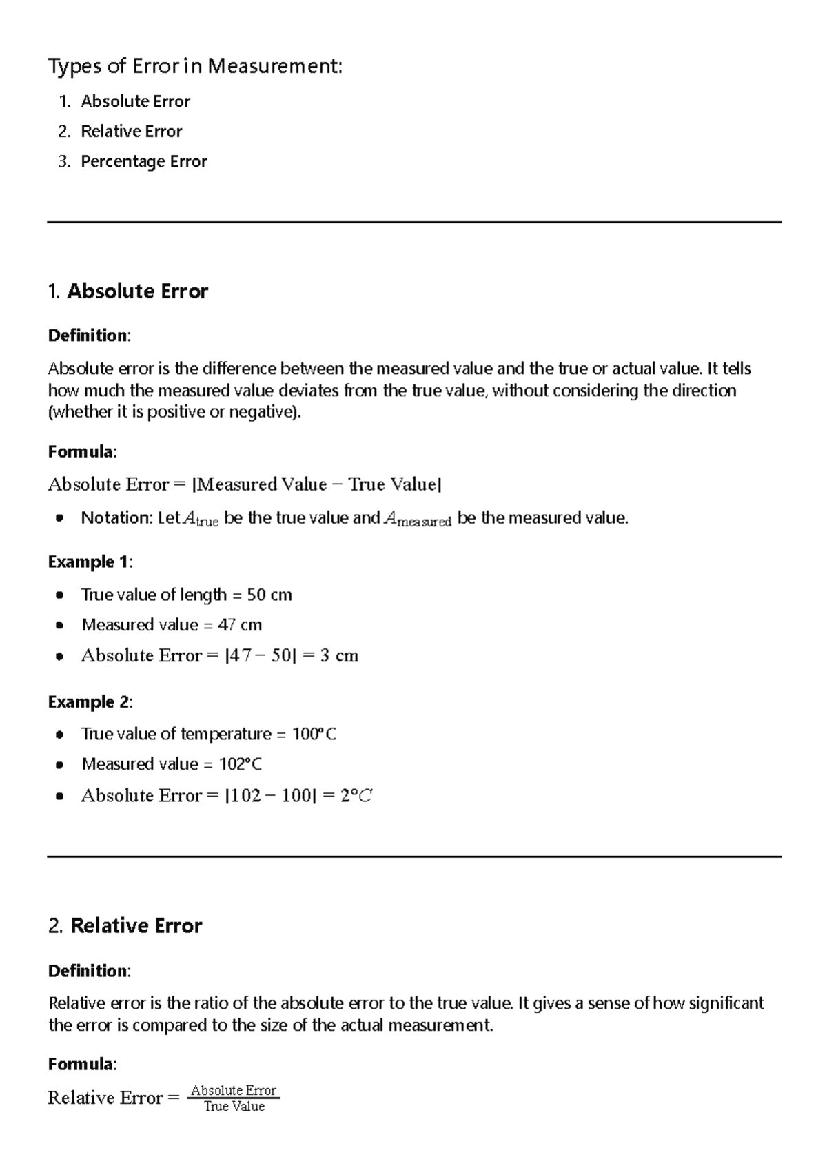 PHY222 Types of Measurement Errors: Absolute, Relative, Percentage ...