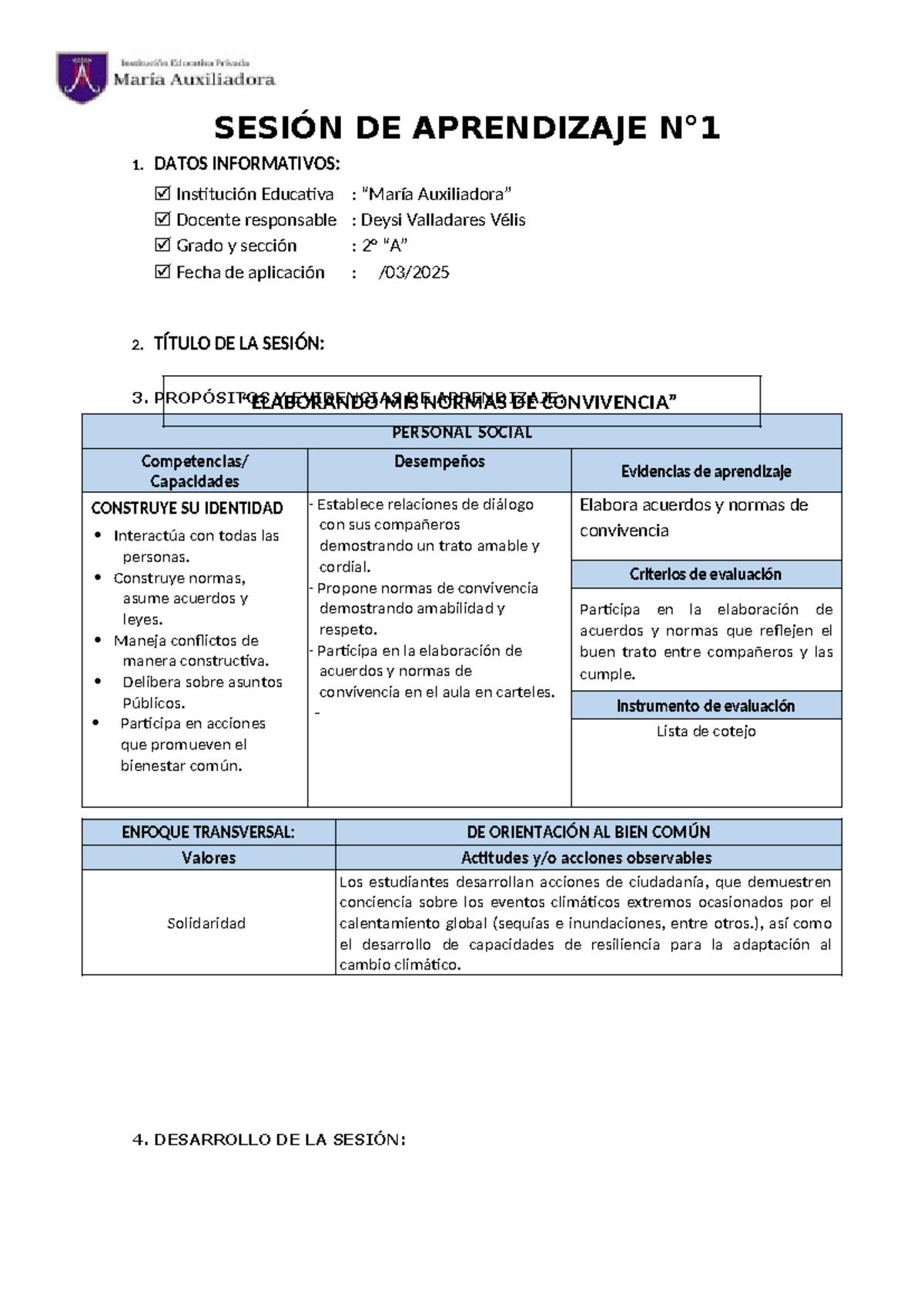 SES 01 PS Elaboración de Normas de Convivencia en el Aula - Studocu
