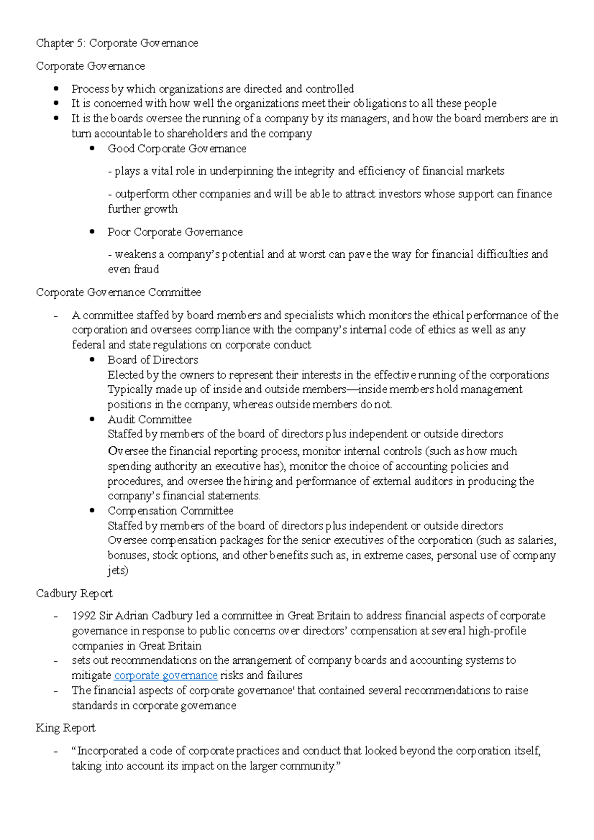 Chapter 5: Corporate Governance Overview and Key Principles - Studocu